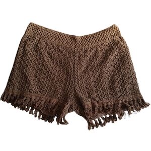 Umgee Tan Crochet Fringe Shorts S